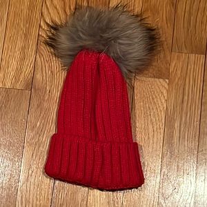 Wool knit beanie 100% wool cuffed hat with detachable Fur Pom Pom So warm